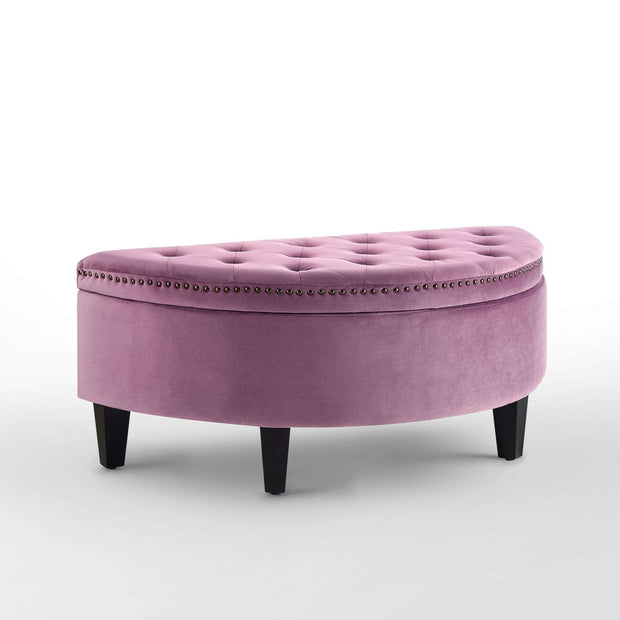 Mauve Velvet And Black Tufted Half Circle Storage - Home Décor & Things Are Us