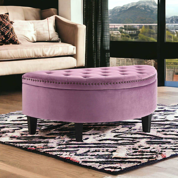 Mauve Velvet And Black Tufted Half Circle Storage - Home Décor & Things Are Us