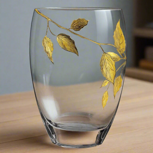 Mouth Blown Hand Decorated with Gold Leaves Vase - Home Décor & Things Are Us