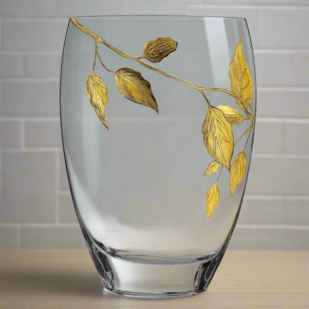 Mouth Blown Hand Decorated with Gold Leaves Vase - Home Décor & Things Are Us