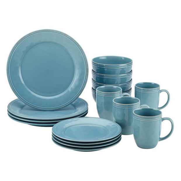 Rachael Ray Cucina Dinnerware 16-Piece Dinnerware Set- Agave Blue