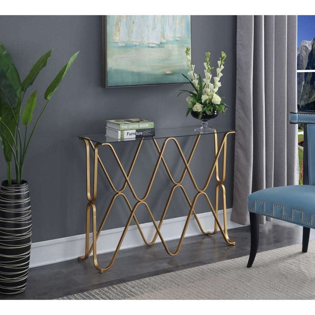 Neptune Console Table, Glass Top & Gold Frame - Home Décor & Things Are Us