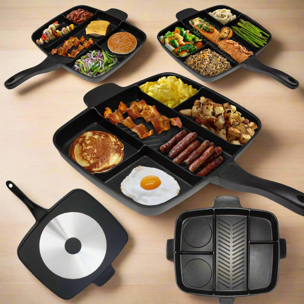 Non - Stick 5 Section Grill Fry & Oven Meal Skillet Black - Home Décor & Things Are Us