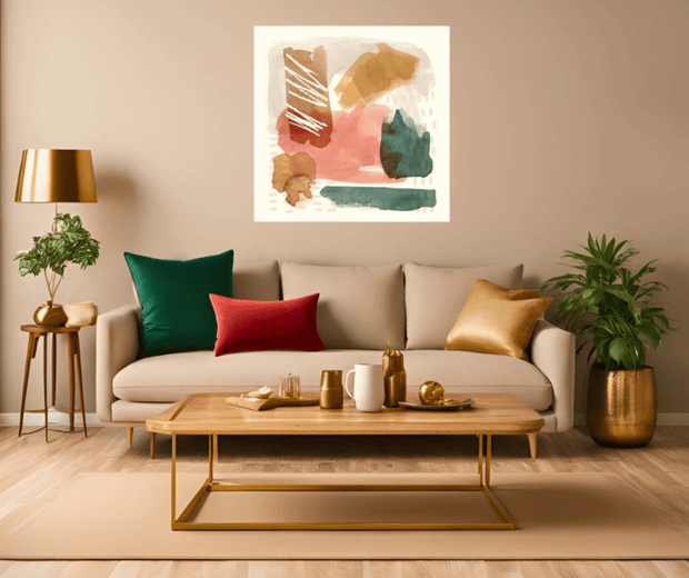 Ochre Echo II Abstract Colorful Frameless Tempered Glass Panel Contemporary Wall Art - Home Décor & Things Are Us