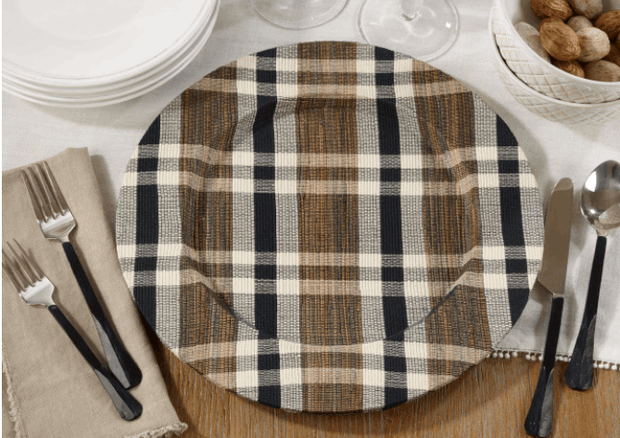 Olivia Round Water Hyacinth Woven Plaid Chargers - Natural Set of 4 - Home Décor & Things Are Us