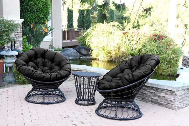 Papasan Espresso Wicker Swivel Chair & Table Set with Black Cushions - Home Décor & Things Are Us