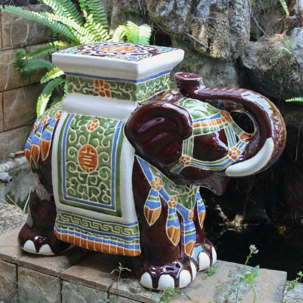 Porcelain Elephant Stool, Brown Mix - Large - Home Décor & Things Are Us