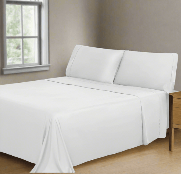 Rayon from Bamboo 300 Thread Count Solid Sheet Set Queen - White - Home Décor & Things Are Us