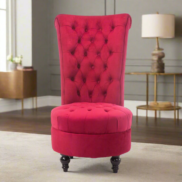 Red Tufted Velvet High Back Accent Chair - Home Décor & Things Are Us