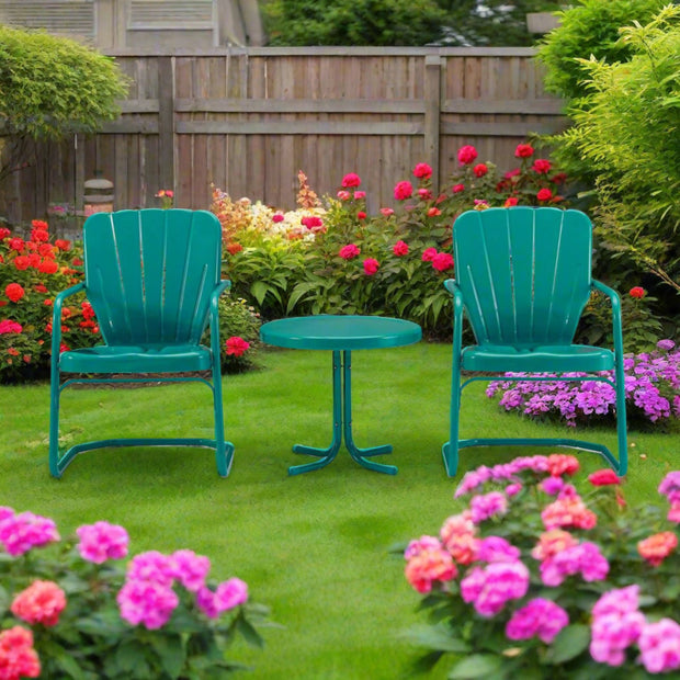 Ridgeland 3 Piece Metal Conversation Seating Set in Turquoise Gloss - Home Décor & Things Are Us