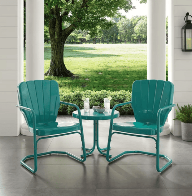 Ridgeland 3 Piece Metal Conversation Seating Set in Turquoise Gloss - Home Décor & Things Are Us