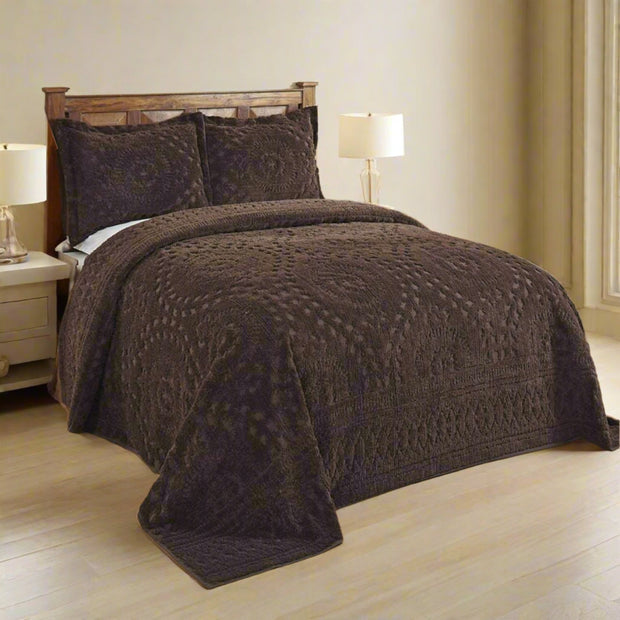 Rio Chenille Bedspread, Chocolate - King - Home Décor & Things Are Us