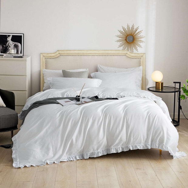 Ruffle Bedding - Snow White: 6 Pieces Luxury Queen Size Duvet Cover Set 100% Cotton - Home Décor & Things Are Us