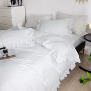 Ruffle Edge Bedding - Snow White: 6 Pieces Luxury King Size Duvet Cover Set 100% Cotton - Home Décor & Things Are Us