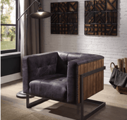 Sagat Accent Chair, Antique Ebony Top Grain Leather & Rustic Oak - Home Décor & Things Are Us