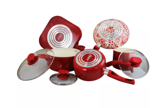 San Jacinto Aluminum Cookware Set - Red Speckled - Set of 9 - Home Décor & Things Are Us