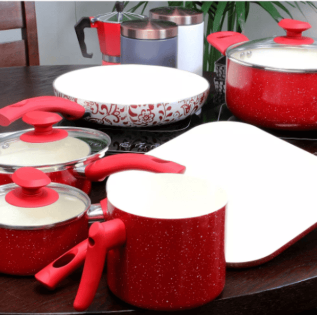 San Jacinto Aluminum Cookware Set - Red Speckled - Set of 9 - Home Décor & Things Are Us