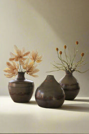 Set of 3 Raw Metal Vases with Copper Detail - Home Décor & Things Are Us