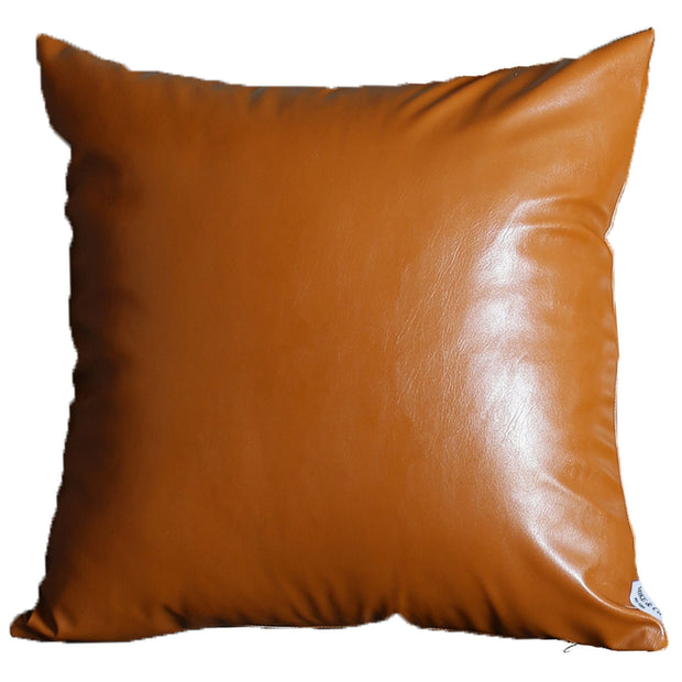 Set Of Four 17" X 17" Brown Faux Leather Zippered Pillow - Home Décor & Things Are Us