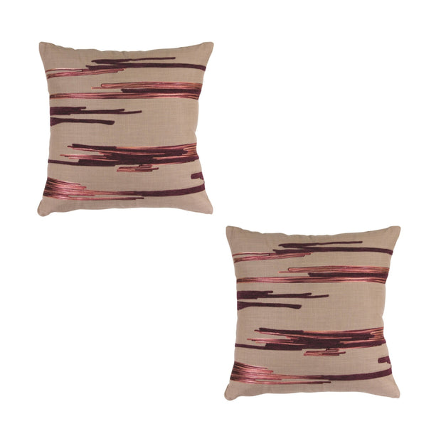 Set Of Two 15" Beige And Wine Striped Throw Pillow - Home Décor & Things Are Us