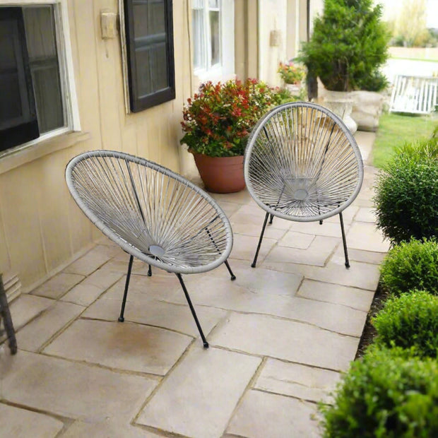 Set Of Two 28" Gray And Black Indoor Outdoor String Accent Chairs - Home Décor & Things Are Us