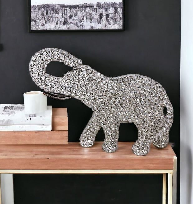 Silver And Faux Crystal Elephant Sculpture - Home Décor & Things Are Us