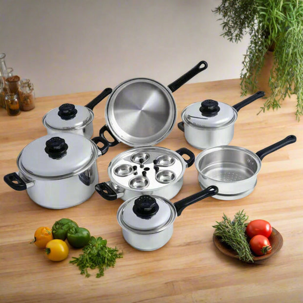 Stainless Steel Steam Control Cookware Set - 17 Piece - Home Décor & Things Are Us