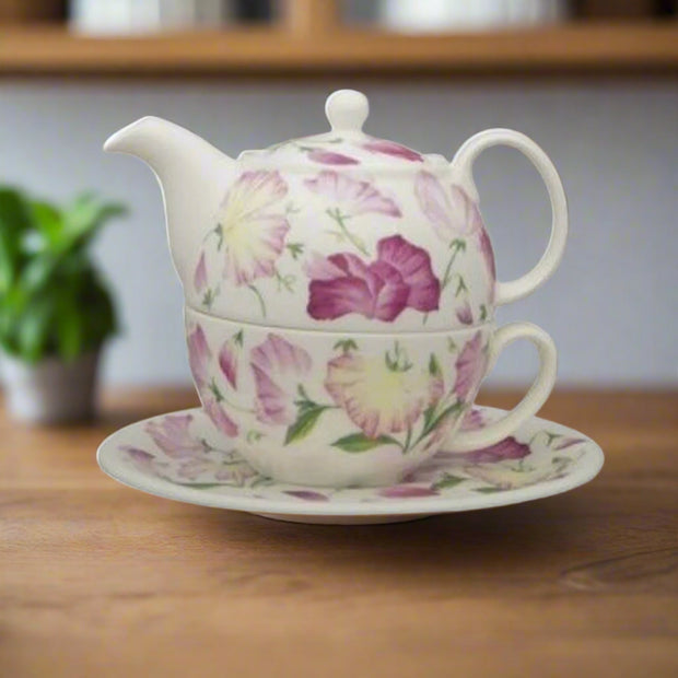 Sweet Pea Tea for One Teapot with Tea Cup & Saucer - Home Décor & Things Are Us