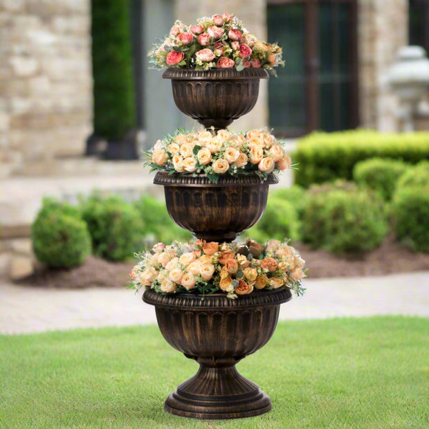 Tall 3 - Tier Planter – Bronze Outdoor Flower Stand - Home Décor & Things Are Us