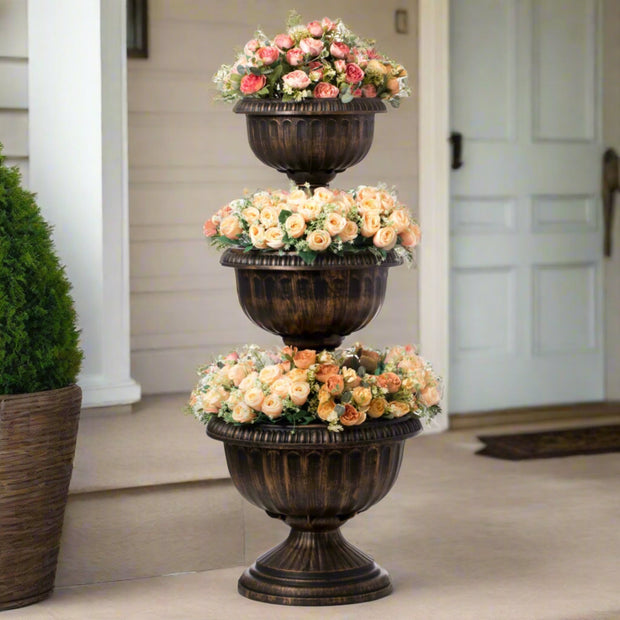 Tall 3 - Tier Planter – Bronze Outdoor Flower Stand - Home Décor & Things Are Us