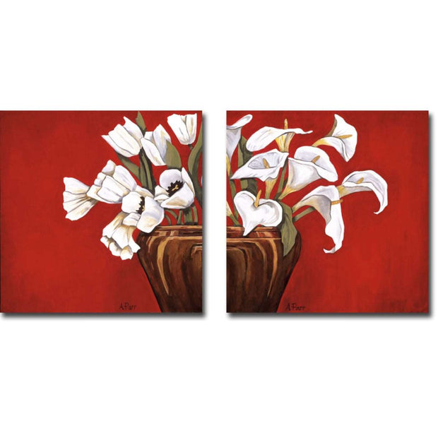 Tulips on Red & Callas on Red by Ann Parr 2 - Piece Premium Gallery - Wrapped Canvas Giclee Art Set - Home Décor & Things Are Us