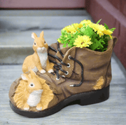 Two Rabbits Nested in Shoe Sculpture with Flower Pot - Home Décor & Things Are Us