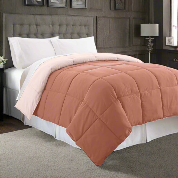 Veria Microfiber Comforter with Stitched Block Pattern, Orange - King Size - Home Décor & Things Are Us