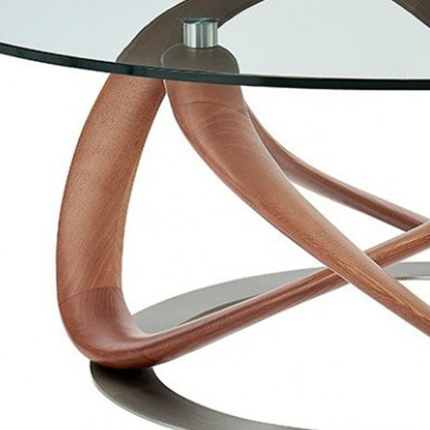 Walnut And Clear Glass Abstract Round Coffee Table - Home Décor & Things Are Us