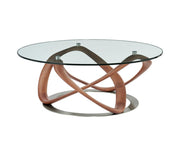 Walnut And Clear Glass Abstract Round Coffee Table - Home Décor & Things Are Us