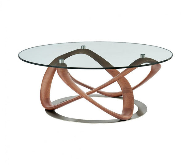 Walnut And Clear Glass Abstract Round Coffee Table - Home Décor & Things Are Us