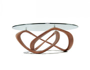 Walnut And Clear Glass Abstract Round Coffee Table - Home Décor & Things Are Us