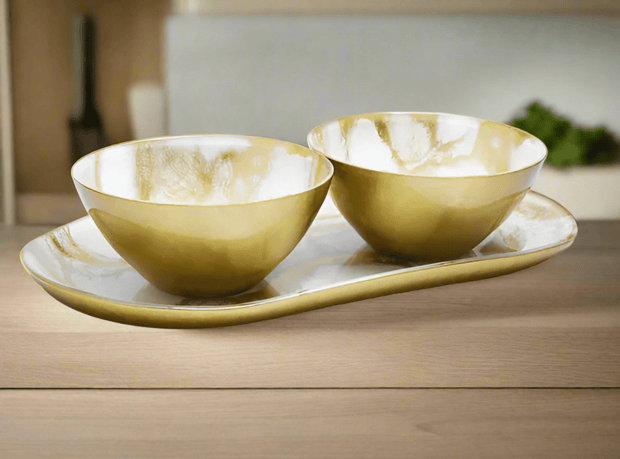 White & Gold Marbleized 2 Bowl Dish - Home Décor & Things Are Us