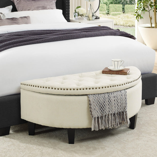 White Linen And Black Tufted Half Circle Storage - Home Décor & Things Are Us