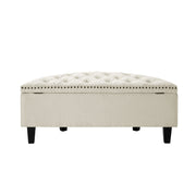 White Linen And Black Tufted Half Circle Storage - Home Décor & Things Are Us