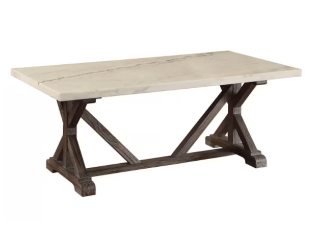 White Marble Weathered Espresso Wood Coffee Table - Home Décor & Things Are Us