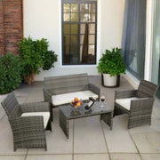 4 - Piece Wicker Rattan Patio Furniture Set Garden Lawn Sofa Cushioned Seat, Mix Gray - Home Décor & Things Are Us