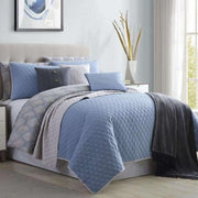 Andria 10 Piece Queen Size Comforter And Coverlet Set , Blue And Gray