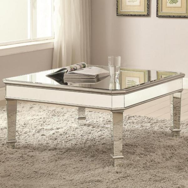Mirrored Coffee Table With Beveled Edges, Silver - Home Décor & Things Are Us