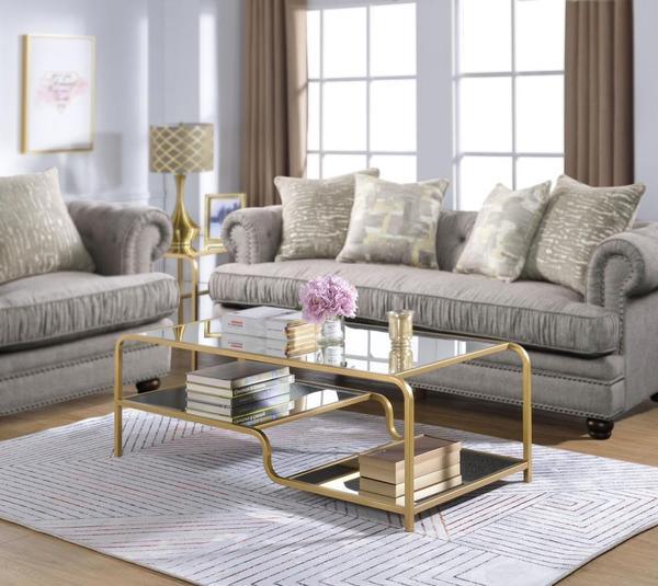 Mirrored Coffee Table With Tiered Shelves, Gold And Silver - Home Décor & Things Are Us