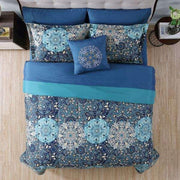 Caen 8 Piece Printed Reversible Comforter Set, Blue