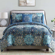 Caen 8 Piece Printed Reversible Comforter Set, Blue