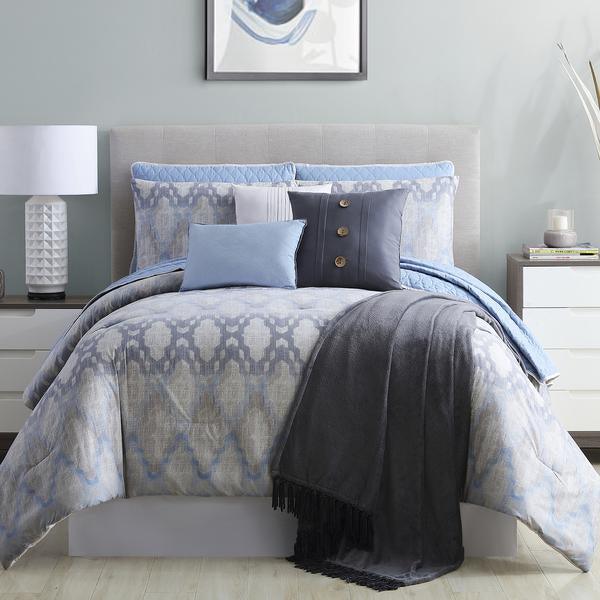 Andria 10 Piece Queen Size Comforter And Coverlet Set , Blue And Gray - Home Décor & Things Are Us