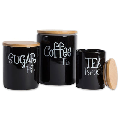Black & Coffee Sugar Tea Ceramic Canister, Set of 3