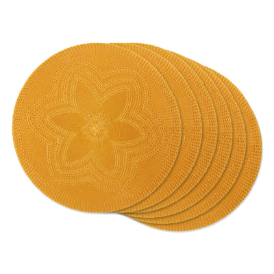 Design Imports Floral Woven Round Placemat, Honey Gold - Set of 6